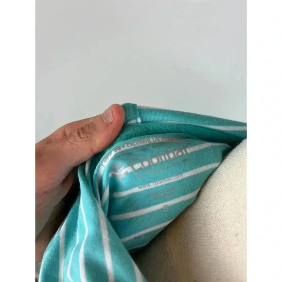 Coolibar Key Colony Beach Hoodie Blue Striped Tassel UPF 50 Stretch S - Picture 10 of 12